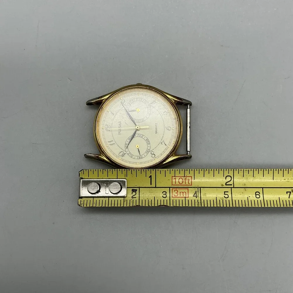 Pulsar Mens Watch 32mm Cream Dial Gold Tone Day Date V336-7000 For Parts